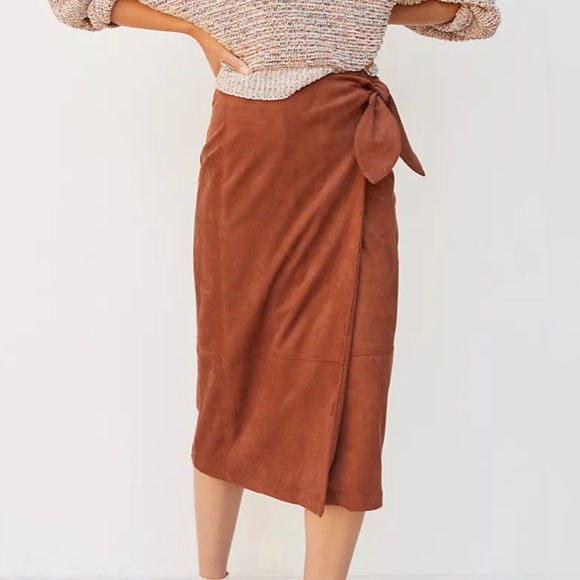 Anthropologie Lauren Sueded Wrap Midi Skirt